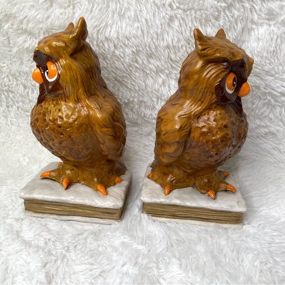 Vintage 1976 Set Of Ceramic Owl Bookends Decor - Picture 4 of 8